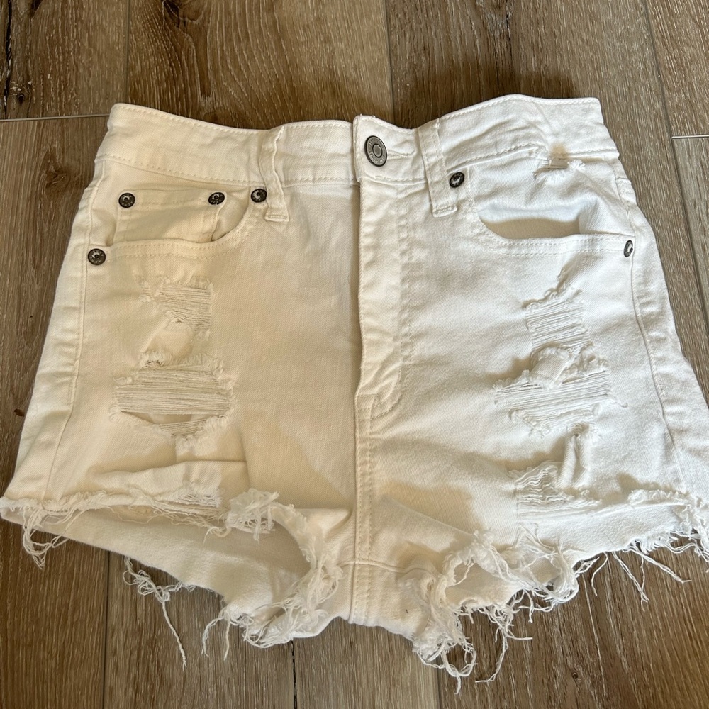 AÉROPOSTALE, High-Rise Denim Shorty Shorts, White, Size: 6